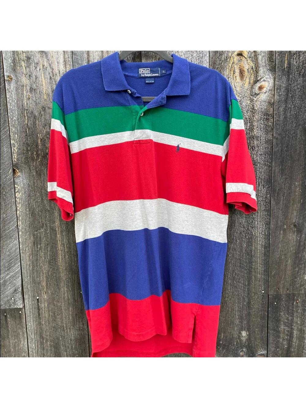 Vintage Polo Ralph Lauren Primary Color Block Retro Striped Polo Size Large